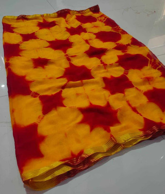 Neelkanth Ent Printed, Self Design, Graphic Print, Striped, Checkered Handloom Chiffon Saree(Yellow)