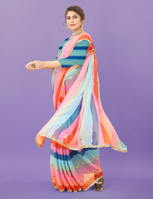 Dharmik Fashion Studio Printed Bollywood Georgette, Net Saree(Multicolor)