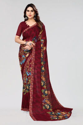 YASHIKA Printed Bandhani Georgette Saree(Maroon)