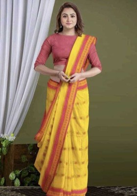 cloud vastra Woven, Self Design Bollywood Pure Cotton Saree(Yellow)