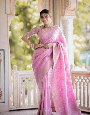ROOP LAVANYA Woven Banarasi Jacquard, Art Silk Saree(Pink)