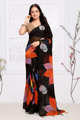 NESHVI ENTERPRISE Digital Print Bollywood Georgette Saree(Black)