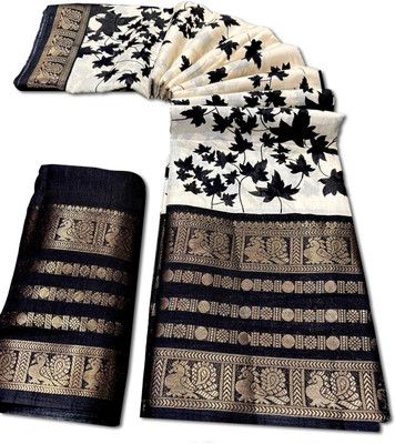 radhe creation Floral Print, Woven Patola Art Silk, Silk Blend Saree(Beige)