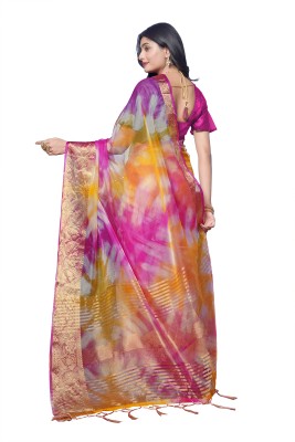 KOTHARI BS Printed Bandhani Organza Saree(Pink)