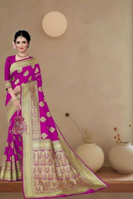 SAMRUDDHI TRENDZ Self Design, Woven, Embellished Banarasi Jacquard, Art Silk Saree(Pink)