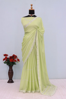 HouseOfCommon Embellished Bollywood Pure Silk Saree(Light Green)