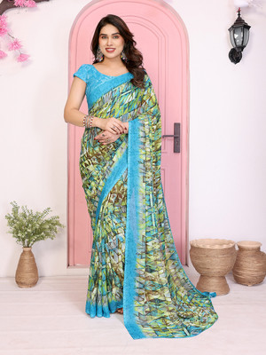 Moda Rapido Printed Regular Sari Georgette Saree(Light Blue)