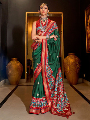 ANOUK Woven Patola Silk Blend Saree(Green)