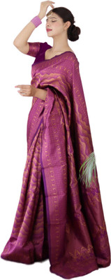 YASHIKA Printed Banarasi Silk Blend Saree(Purple)