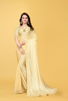 MAN PRIYA TRENDZ Woven Bollywood Silk Blend Saree(Cream)