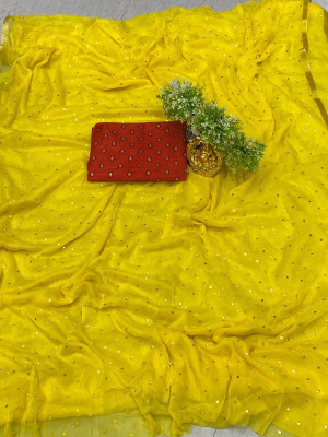 HouseOfCommon Embellished Bollywood Polyester Saree(Yellow)