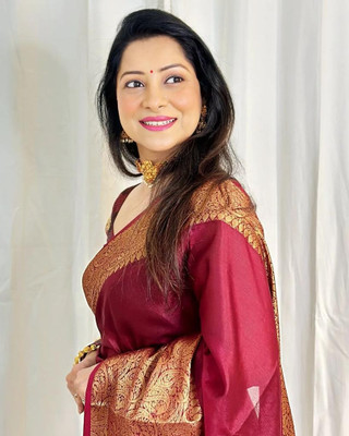 Rudr Venture Digital Print Banarasi Silk Blend Saree(Maroon)