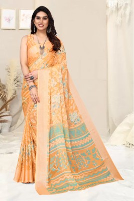 Divastri Floral Print Bollywood Chiffon Saree(Orange)