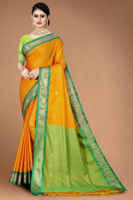Shruti Bandhani Printed Kanjivaram Cotton Silk Saree(Gold)