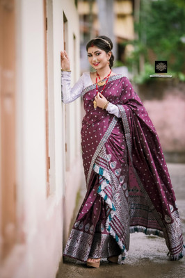 kamdar Woven Mekhela Chador Art Silk, Polyester Saree(Purple)