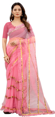 Yashvi Designer Embellished Bollywood Net Saree(Pink)
