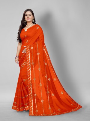 LOYALTY CREATION Embroidered Bollywood Pure Silk, Art Silk Saree(Orange)