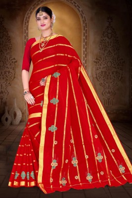 RANJANA CREATION Embellished Bollywood Cotton Silk Saree(Red)