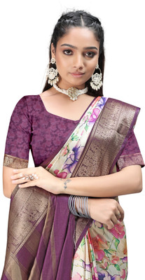 PremVastra Digital Print Floral Crepe Saree(Pink)