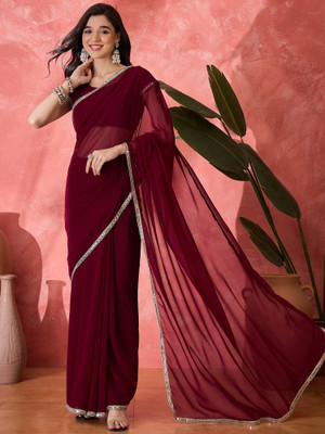 FABMORA Solid/Plain Bollywood Georgette Saree(Maroon)
