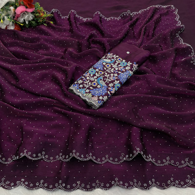 V AMAN FASHION Solid/Plain, Self Design Bollywood Chiffon Saree(Purple)