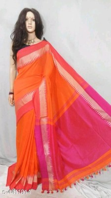 Sthaker Printed Tant Pure Cotton Saree(Orange, Pink)