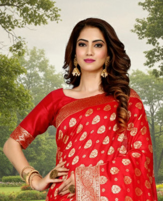 PARAMPARA CREATION Embroidered Banarasi Pure Silk Saree(Red)