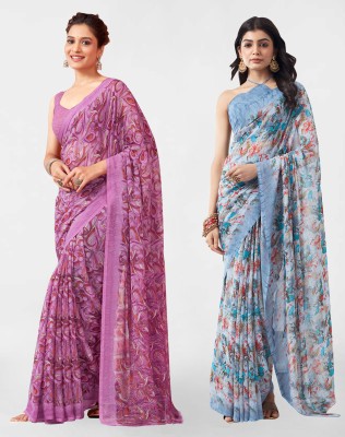 SIRIL Geometric Print, Printed Daily Wear Georgette Saree(Pack of 2, Pink, Grey, Multicolor)