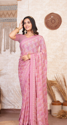 Divastri Printed, Blocked Printed Daily Wear Chiffon Saree(Pink)