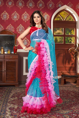 Praveena Designer Embellished Bollywood Net Saree(Multicolor)