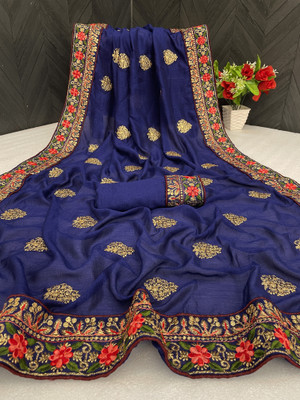 monoria Self Design Bollywood Art Silk Saree(Blue)