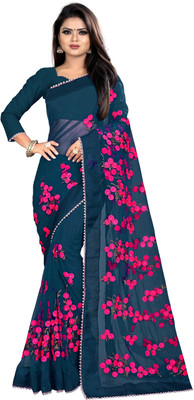 JSItaliya Embroidered Bollywood Net Saree(Blue)