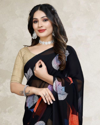 Jayu Printed Bollywood Georgette Saree(Black)