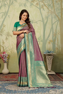 kevami fashion Self Design Banarasi Pure Silk Saree(Magenta)