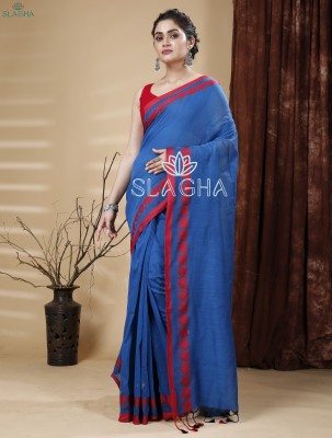 SLAGHA Woven Handloom Cotton Blend Saree(Blue)