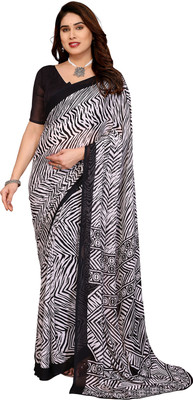 Moda Rapido Printed Daily Wear Georgette Saree(Black, White)