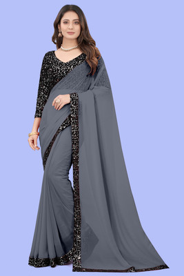 Pradeep Fashion Solid/Plain Bollywood Georgette Saree(Grey)