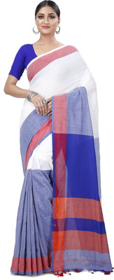 GitAsit Self Design Handloom Pure Cotton Saree(Blue)