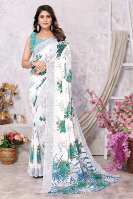 YASHIKA Printed, Floral Print Daily Wear Georgette Saree(White)