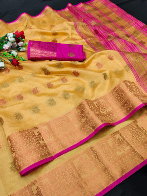 Saaracreation Woven Gadwal Jacquard, Cotton Silk Saree(Multicolor)