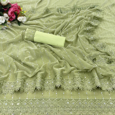 RELLAXAWAVES Embellished Bollywood Lycra Blend Saree(Light Green)