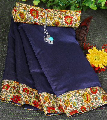 manish Solid/Plain Chanderi Cotton Blend Saree(Dark Blue)