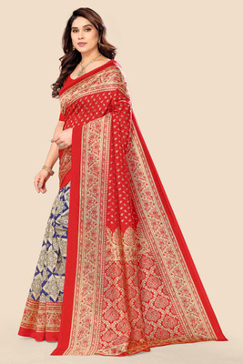Kanooda Prints Printed Mysore Art Silk Saree(Red)