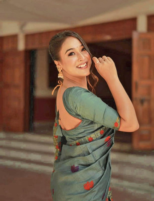 Bhagavati Self Design Mekhela Chador Polyester Saree(Dark Green)