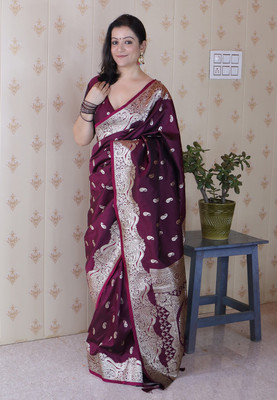 SUDIPTA Woven Banarasi Pure Silk Saree(Purple)
