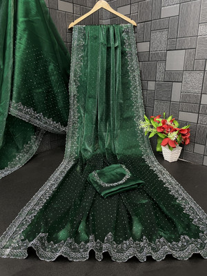 Jennyfab Embellished Bollywood Jimmy choo Saree(Green)
