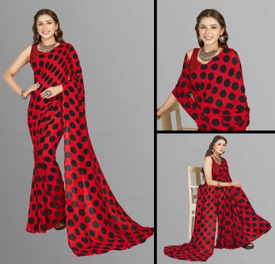 kashvi sarees Polka Print Daily Wear Georgette Saree(Red, Black)