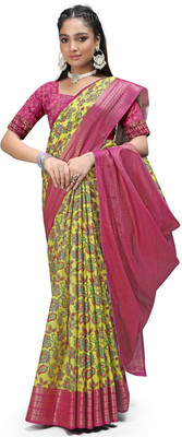 Rashmiwala Digital Print Ikat Crepe Saree(Green)