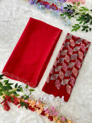 RK Creation Embellished Gadwal Georgette Saree(Red)