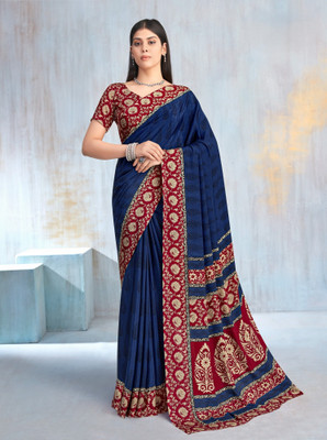 Divastri Printed Bollywood Crepe Saree(Dark Blue)